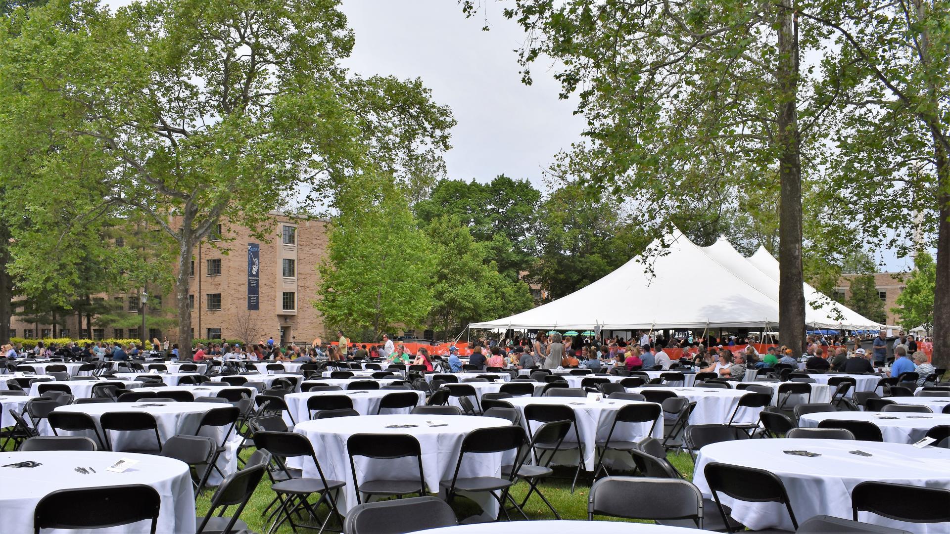 tables chairs set up at Notre Dame picnic