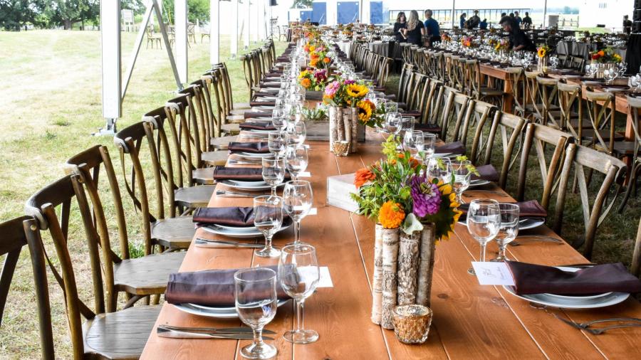 long table with settings