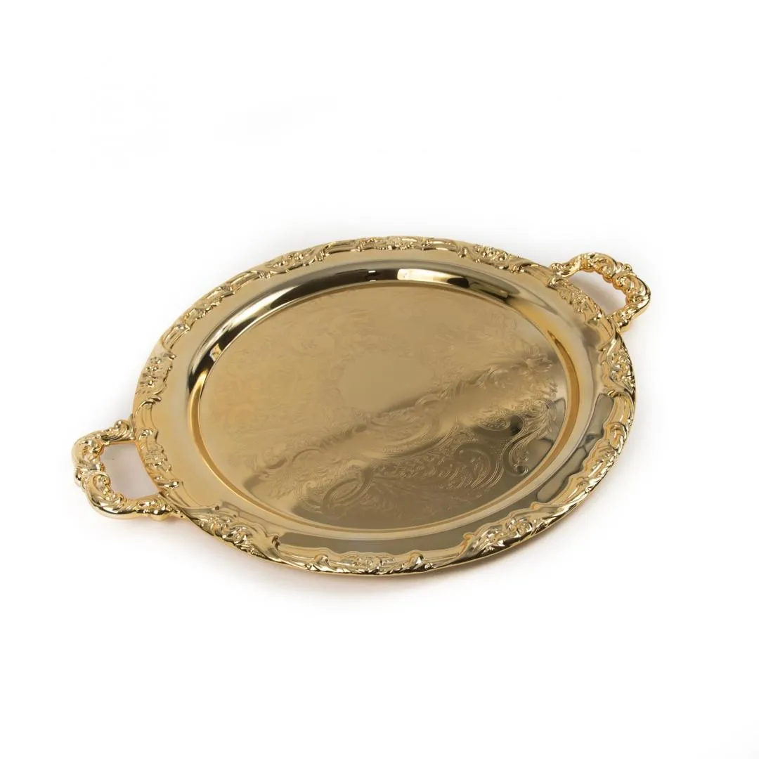 gold tray round with handles